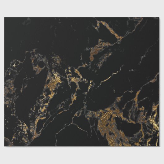 Black Graphite Gold Glam Marble Cadeaupapier (Vlak)