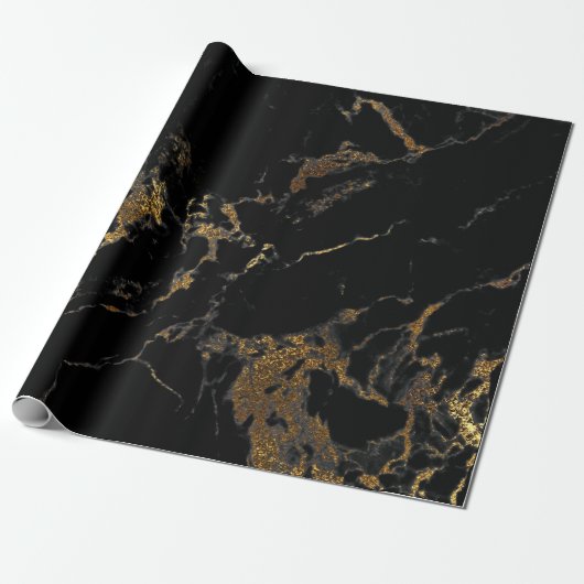 Black Graphite Gold Glam Marble Cadeaupapier (Uitgerold)