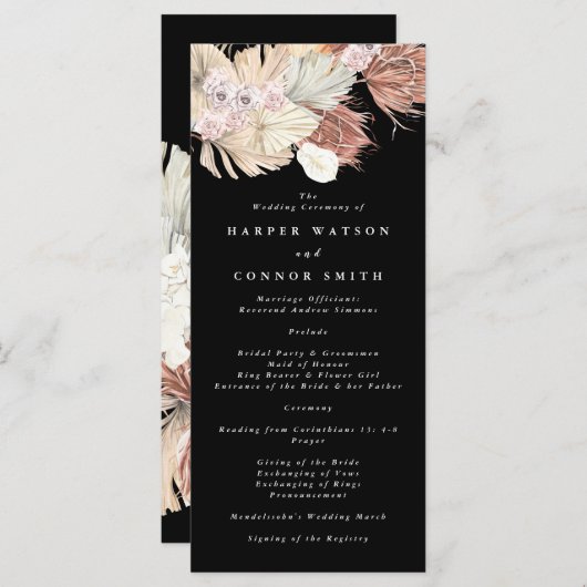 Black Grass Tropical Premium Floral Wedding Programmakaart (Voorkant / Achterkant)