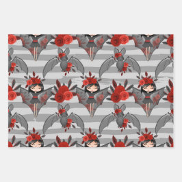 BLACK GRAT RED HALLOWEEN GIRLS FLOWERS COFFINS INPAKPAPIER VEL