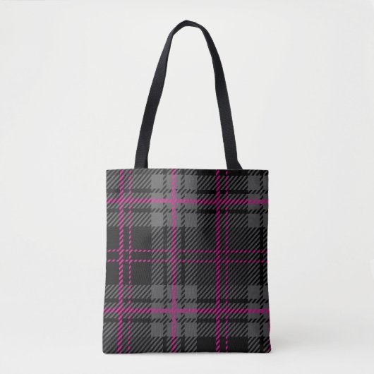 Black Gray and Pink Tartan Print Plaid Scottish Tote Bag (Voorkant)