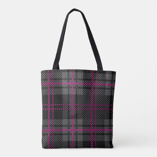 Black Gray and Pink Tartan Print Plaid Scottish Tote Bag (Achterkant)