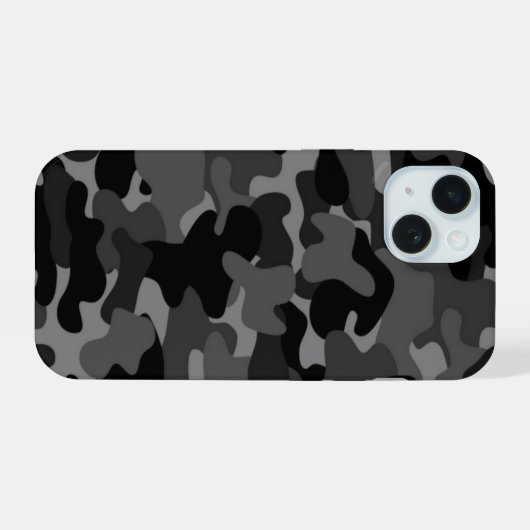 Black Gray Camo iPhone 15 Case (Achterkant horizontaal)