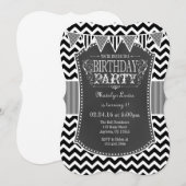 Black Gray Chalkboard Chevron Birthday Invite Kaart (Voorkant / Achterkant)