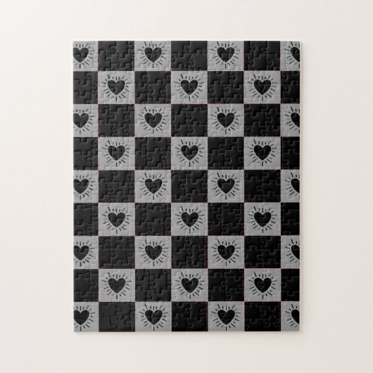 Black&Gray Checkered Tile With Hearts Pattern Legpuzzel (Verticaal)