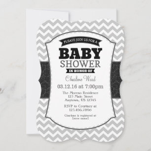 Black Gray Chevron Baby shower Uitnodiging