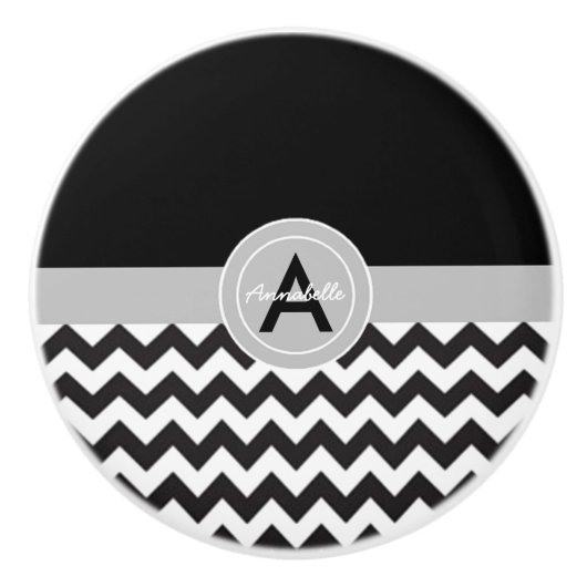 Black Gray Chevron Keramische Knop (Voorkant)
