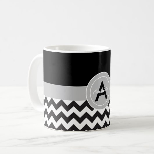 Black Gray Chevron Koffiemok (Voorkant links)
