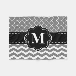 Black Gray Chevron Monogram Blanket Fleece Deken