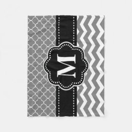 Black Gray Chevron Monogram Blanket Fleece Deken