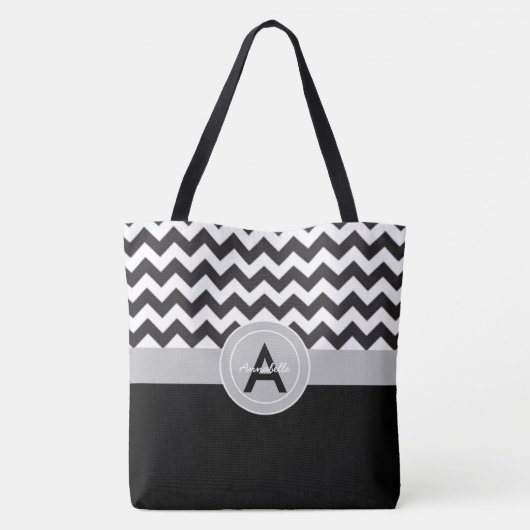 Black Gray Chevron Tote Bag (Achterkant)