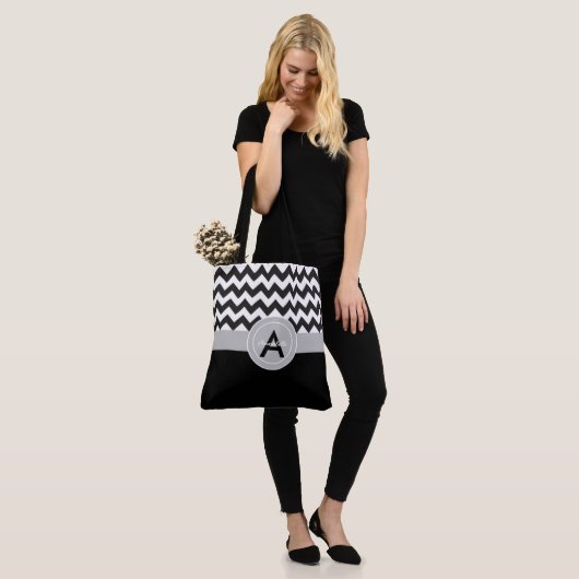 Black Gray Chevron Tote Bag (Op model)