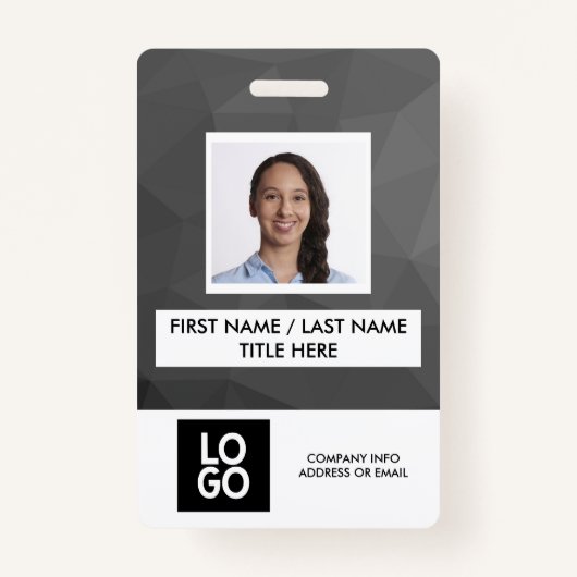 Black Gray Dark Modern Custom Employee Foto Name Badge (Voorkant)