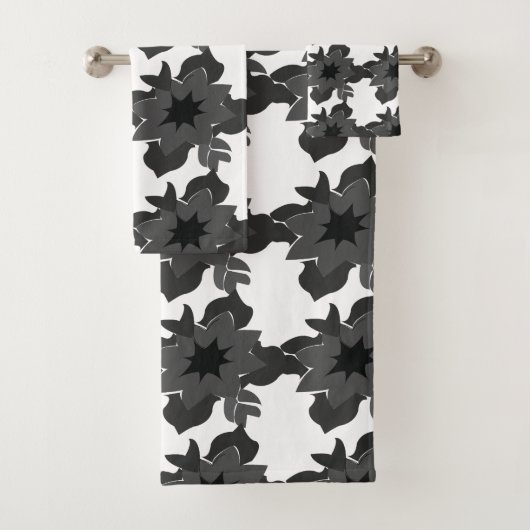 Black Gray Decorative Chic Abstract Floral Pattern Bad Handdoek (Insitu)