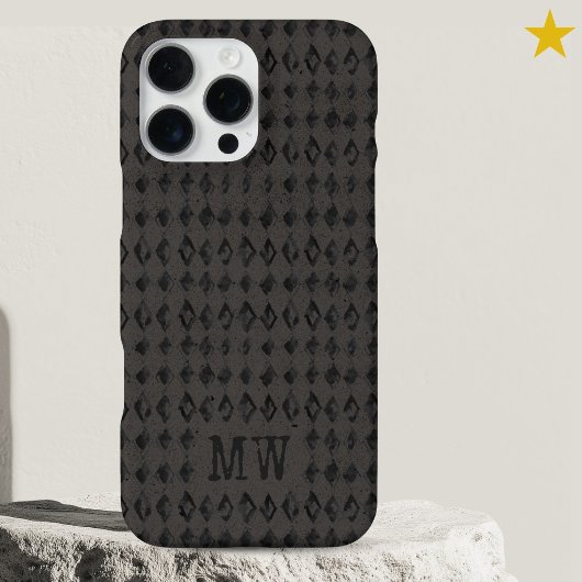 Black Gray Doodle Diamond Pattern Custom Monogram iPhone Hoesje