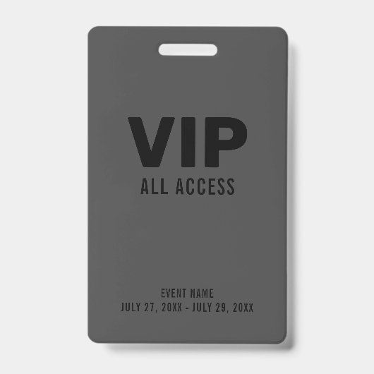 Black Gray Event VIP All Access Pas Event Badge (Voorzijde)