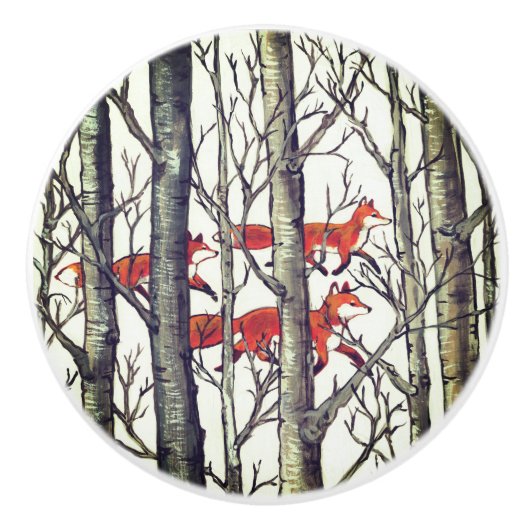 Black Gray Fox Foxes Forest Woodland Drawer Pull Keramische Knop (Voorkant)
