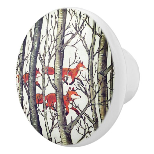 Black Gray Fox Foxes Forest Woodland Drawer Pull Keramische Knop (Rechts)