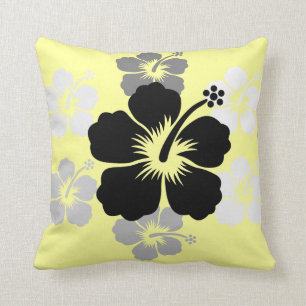 Black Gray Hibiscus yellow American MoJo Pillow Kussen