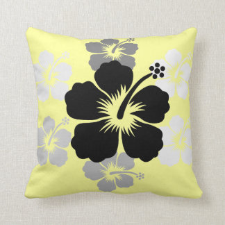 Black Gray Hibiscus yellow American MoJo Pillow Kussen