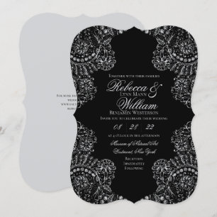 Black Gray Lace Elegant Gothic Wedding Invitation Kaart