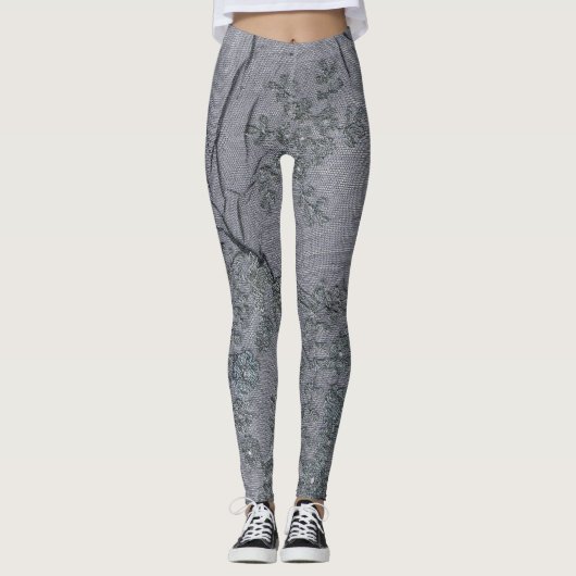 Black Gray Lace Pattern Leggings (Voorkant)