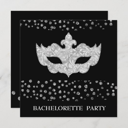 BLACK GRAY LEOPARD BACHELORETTE MASQUERADE PARTIJ KAART (Voorkant / Achterkant)