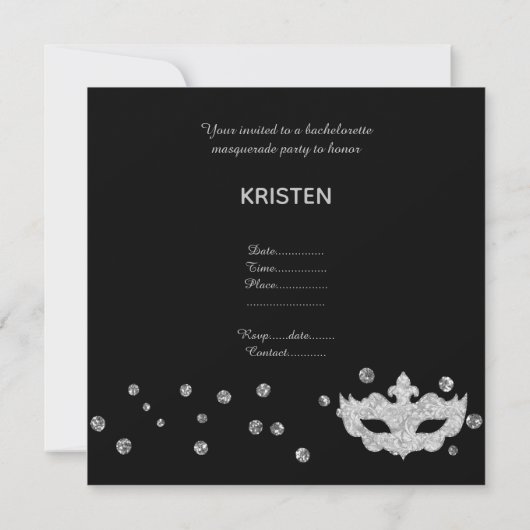 BLACK GRAY LEOPARD BACHELORETTE MASQUERADE PARTIJ KAART (Achterkant)