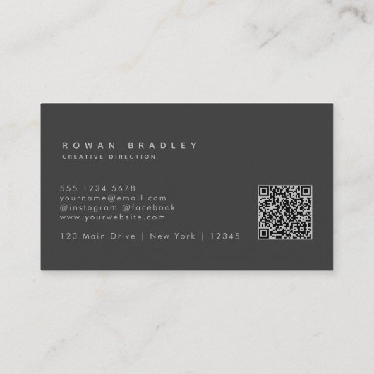 Black Gray Minimal Monogram Qr Code Professional Visitekaartje (Achterkant)