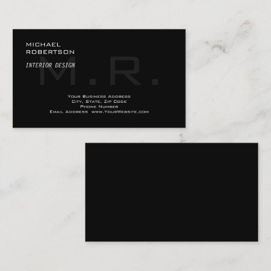 Black Gray Monogram Creative Modern Plain Visitekaartje (Voorkant / Achterkant)