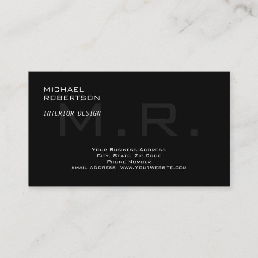 Black Gray Monogram Creative Modern Plain Visitekaartje (Voorkant)