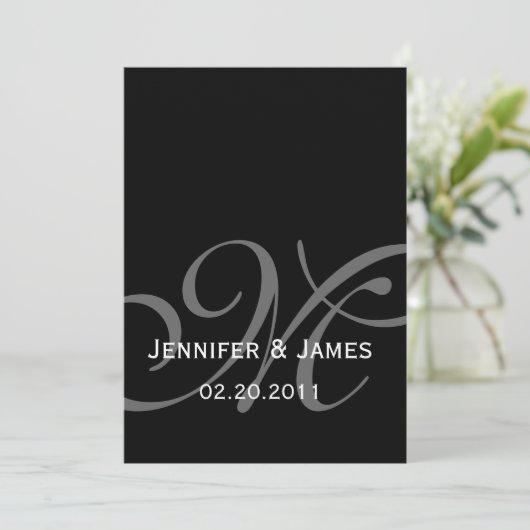 Black Gray Monogram Names Wedding Invitation Kaart (Staand voorkant)