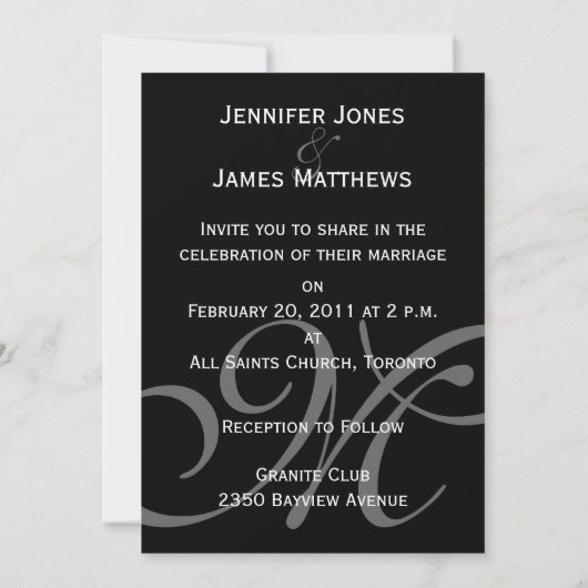Black Gray Monogram Names Wedding Invitation Kaart (Achterkant)