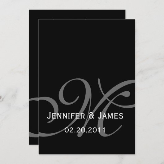 Black Gray Monogram Names Wedding Invitation Kaart (Voorkant / Achterkant)