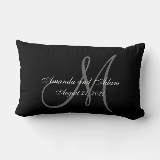 Black Gray Monogram Weddenschap Kussen (Achterkant)
