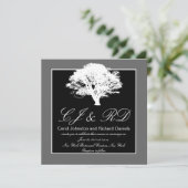 Black Gray Monograms Wedding Invitting Tree Kaart (Staand voorkant)
