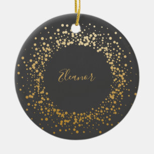 Black Gray Ombre Gold Confetti Stippen op maat Keramisch Ornament