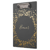 Black Gray Ombre Gold Confetti Stippen op maat Klembord (Links)