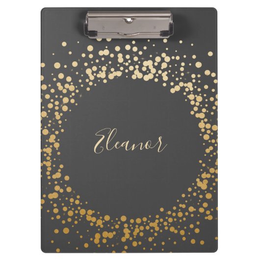 Black Gray Ombre Gold Confetti Stippen op maat Klembord (Voorkant)