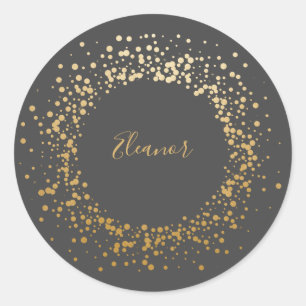 Black Gray Ombre Gold Confetti Stippen op maat Ronde Sticker