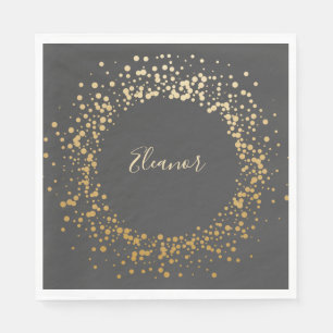 Black Gray Ombre Gold Confetti Stippen op maat Servet