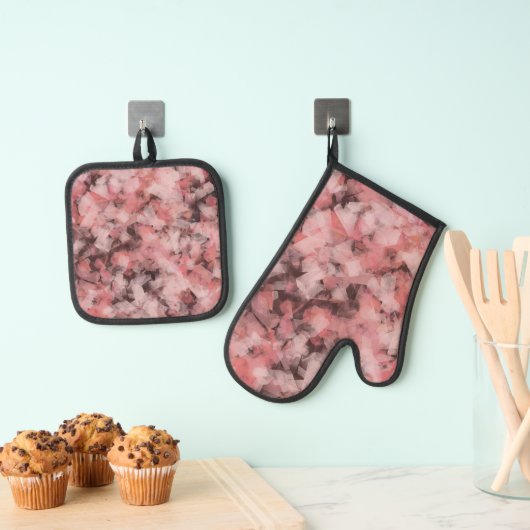 Black Gray Pink White Modern Geometric Abstract Ovenwant & Pannenlap Set (Insitu(Ophanging))