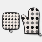 Black Gray Polka Dot Ovenwant & Pannenlap Set (Voorkant)