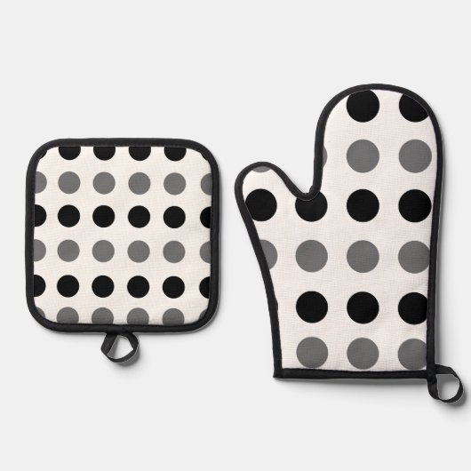 Black Gray Polka Dot Ovenwant & Pannenlap Set (Voorkant)