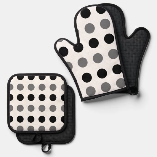 Black Gray Polka Dot Ovenwant & Pannenlap Set (Voorkant / Achterkant)