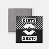 Black Gray Polka Dot Pattern Mustache Clean Dirty Magneet (Voorkant / Achterkant)