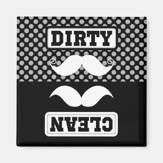 Black Gray Polka Dot Pattern Mustache Clean Dirty Magneet (Voorkant)