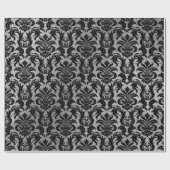 Black Gray Silver Crystal Metallic Damask Cadeaupapier (Vlak)