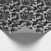 Black Gray Silver Crystal Metallic Damask Cadeaupapier (Hoek)