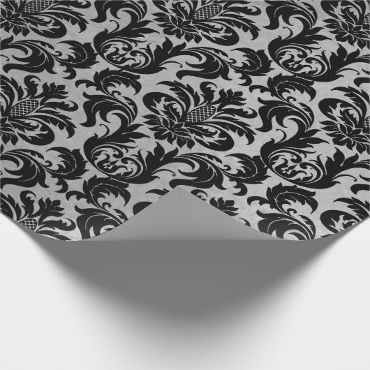 Black Gray Silver Crystal Metallic Damask Cadeaupapier (Hoek)